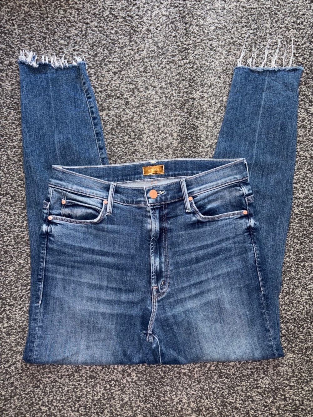 Mother Denim Skinny Jeans Stunner Zip Ankle Step Fray Walking On Coals Size 28